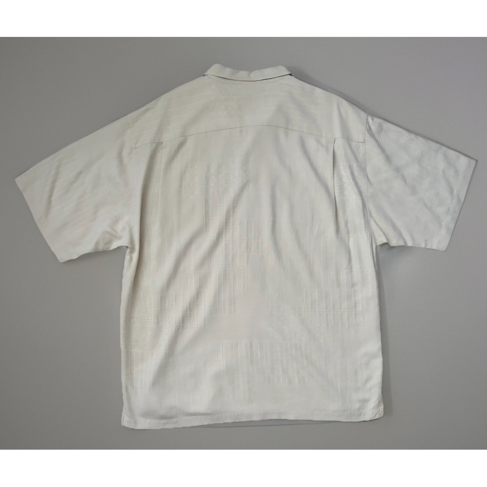 Tommy Bahama Vintage Hawaiian Short Sleeve Shirt Silk Wood Buttons Beige XL JBHS - Picture 2 of 9